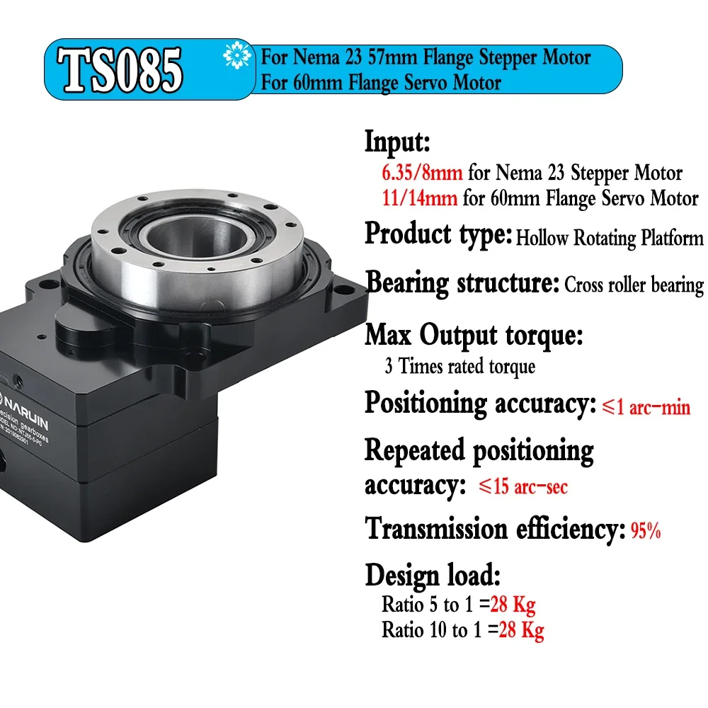 Plataforma Rotativa Oca com Relação 5-200:1, 4 Eixos/5 Eixos/Eixo R, Alta Precisão, Substitui Indexador de Cames/Motor DD para Mesas de Corte C