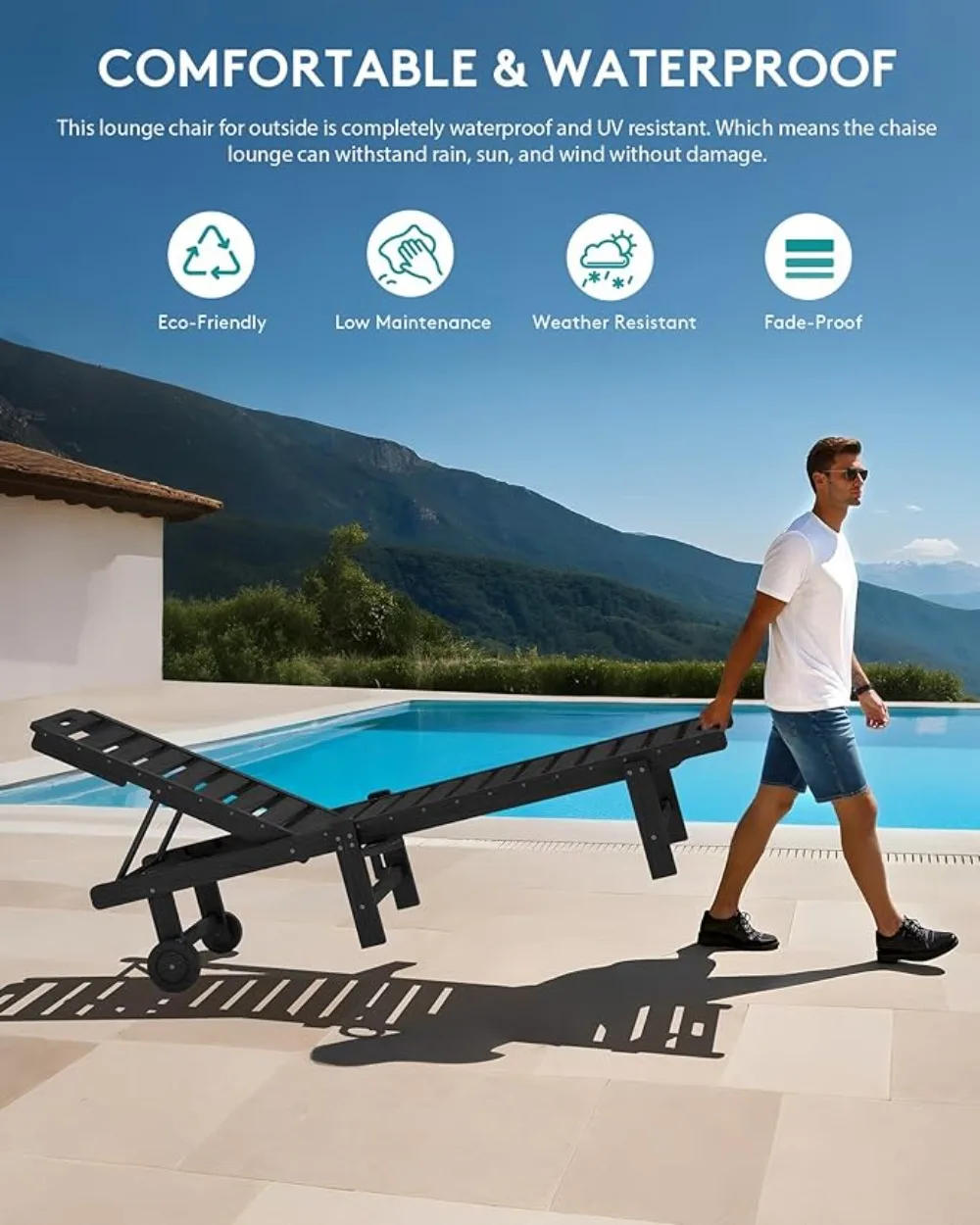 2-Piece Outdoor Chaise Lounge Set – HDPE Adjustable Pool Chairs 4