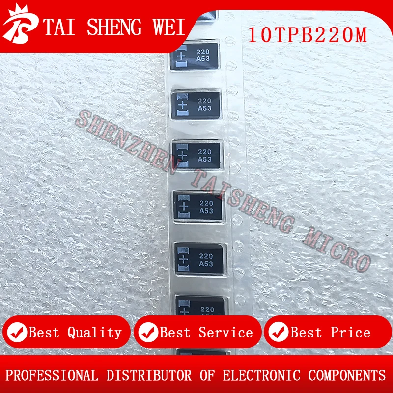10pcs brand new original 10TPB220M polymer tantalum capacitor 10v 220uF E 7343 stamped 220 A53