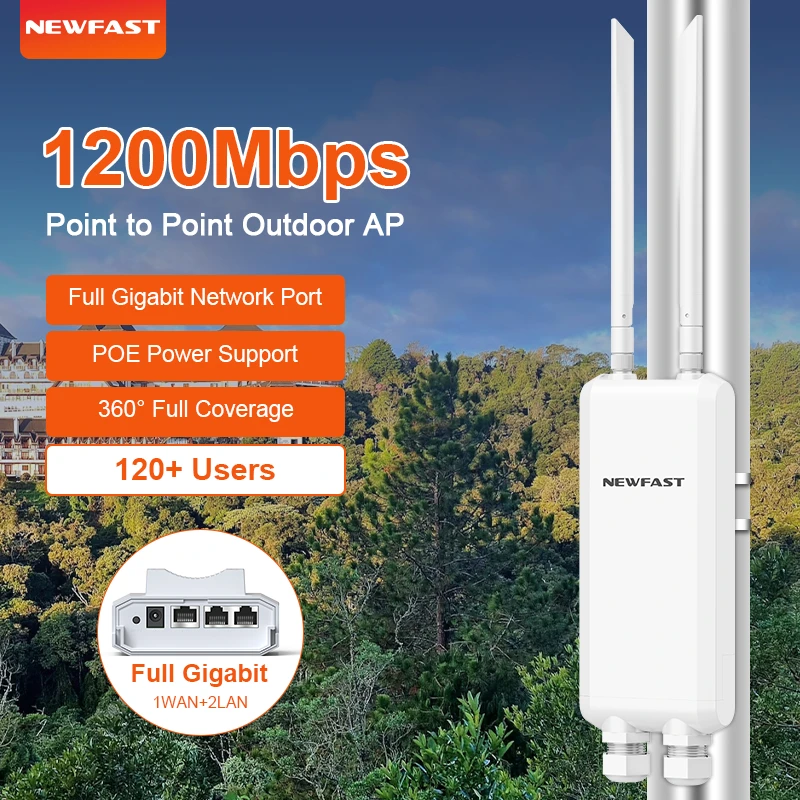 NEWFAST High Power Outdoor Wireless AP/Router 1200Mbps Access Point 2.4G/5.8G Long Range Wifi Extender Repeater 3 Gigabit Ports