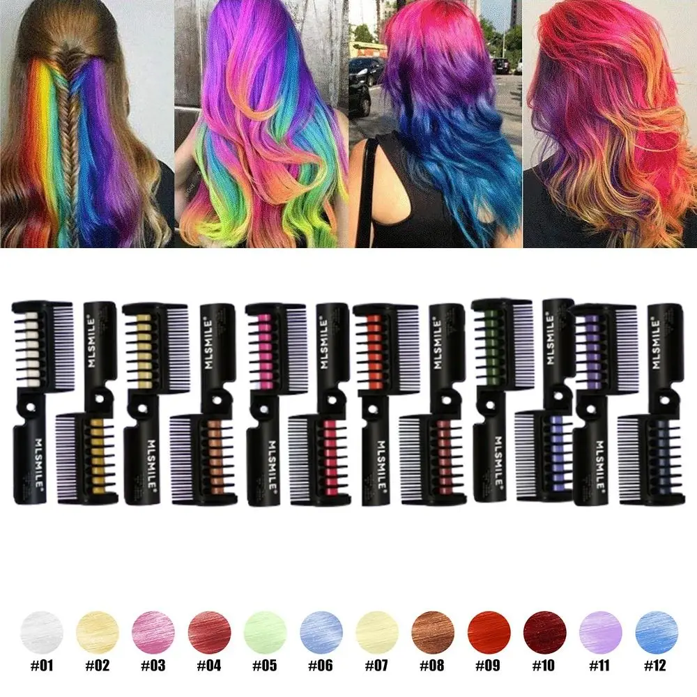 6Pcs Colorful Hair Chalk Cream Comb Disposable Foldable Hair Comb Hair Color Stick DIY Washable Temporary Hair Color Dye