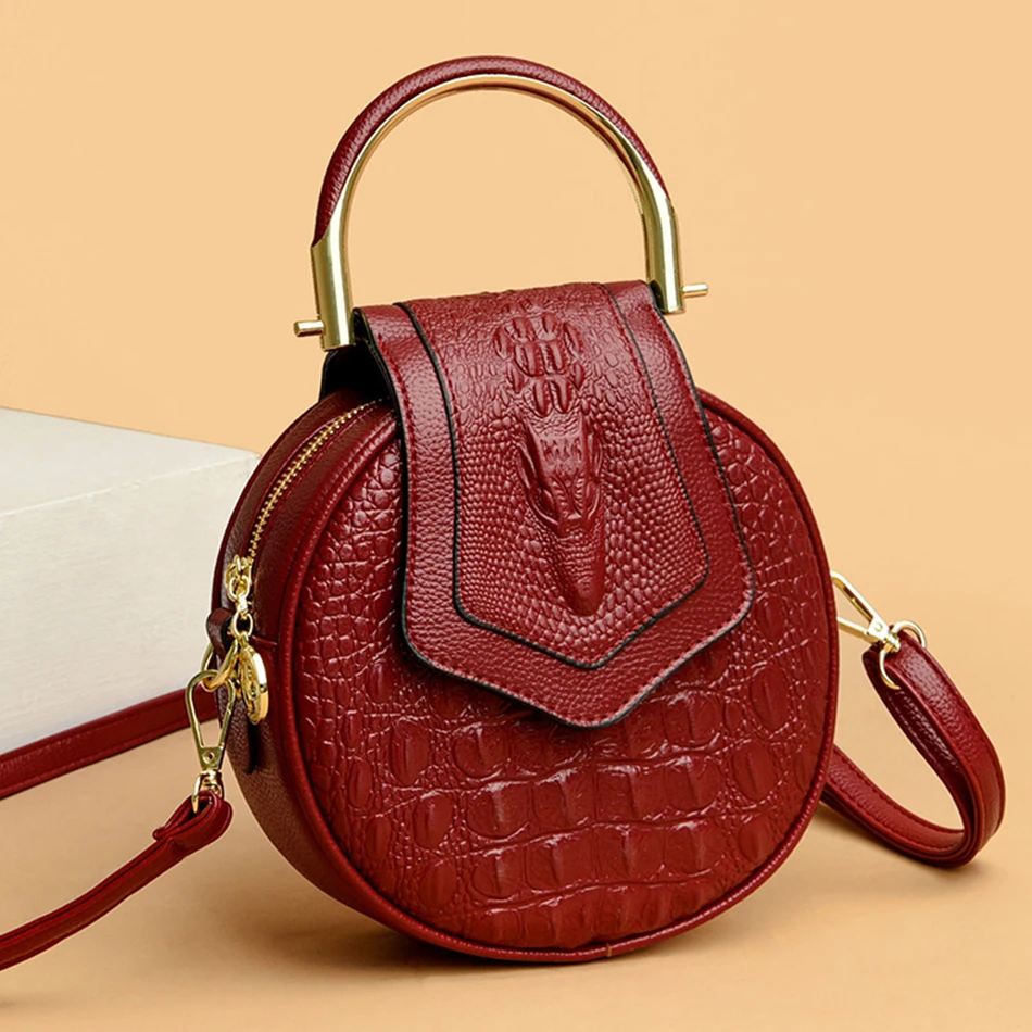 Designer de luxo círculo crocodilo padrão feminino sacos mão marca couro senhoras bolsas moda pequena bolsa ombro