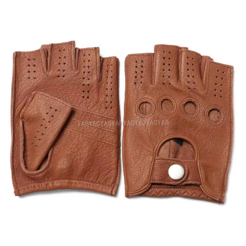 Summer Retro Motorcycle Rider Gloves Men Imported Real Deer Skin Perforated Cycling Handschuhe Thin Leather Locomotive Guantes