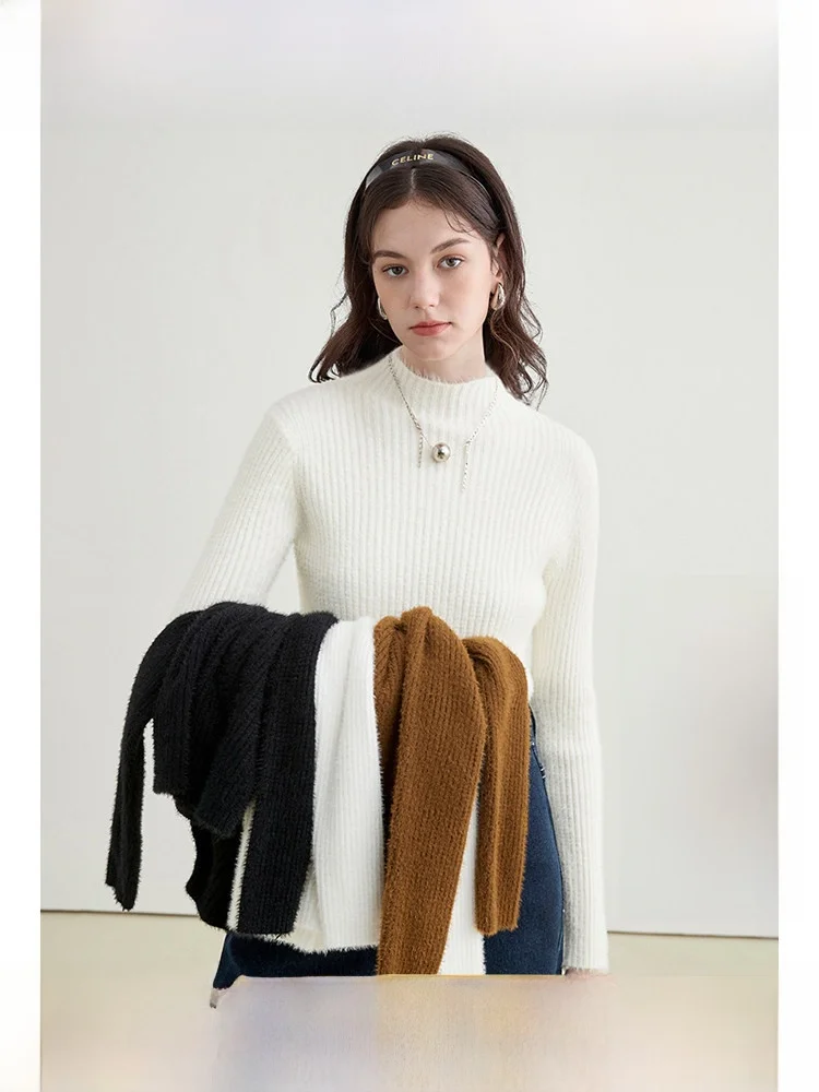 

plus Size Knitted High Ne Long Sve Base irt Inner Wear White Top for Plump Women Winter Commute Sle Skin-Friendly Br...
