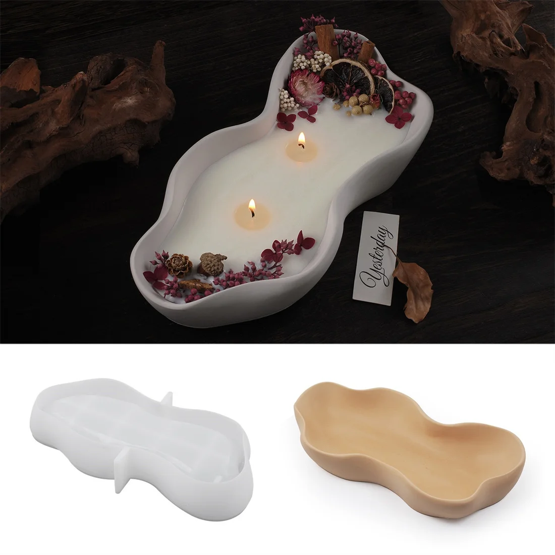 Concrete Candle Jar Silicone Mold DIY Gypsum Cement Irregular Candle Bowl Storage Plate Silicone Resin Mold For Home Decoration