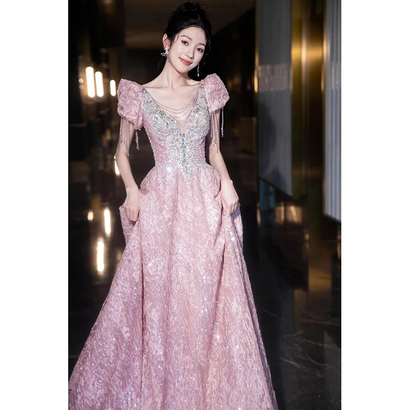 

Вечернее платье для церемонии для взрослых, новинка 2025, студенческое художественное экзаменационное свадебное платье Dr, юбка принцессы, обручальная шелковая юбка с высокой талией