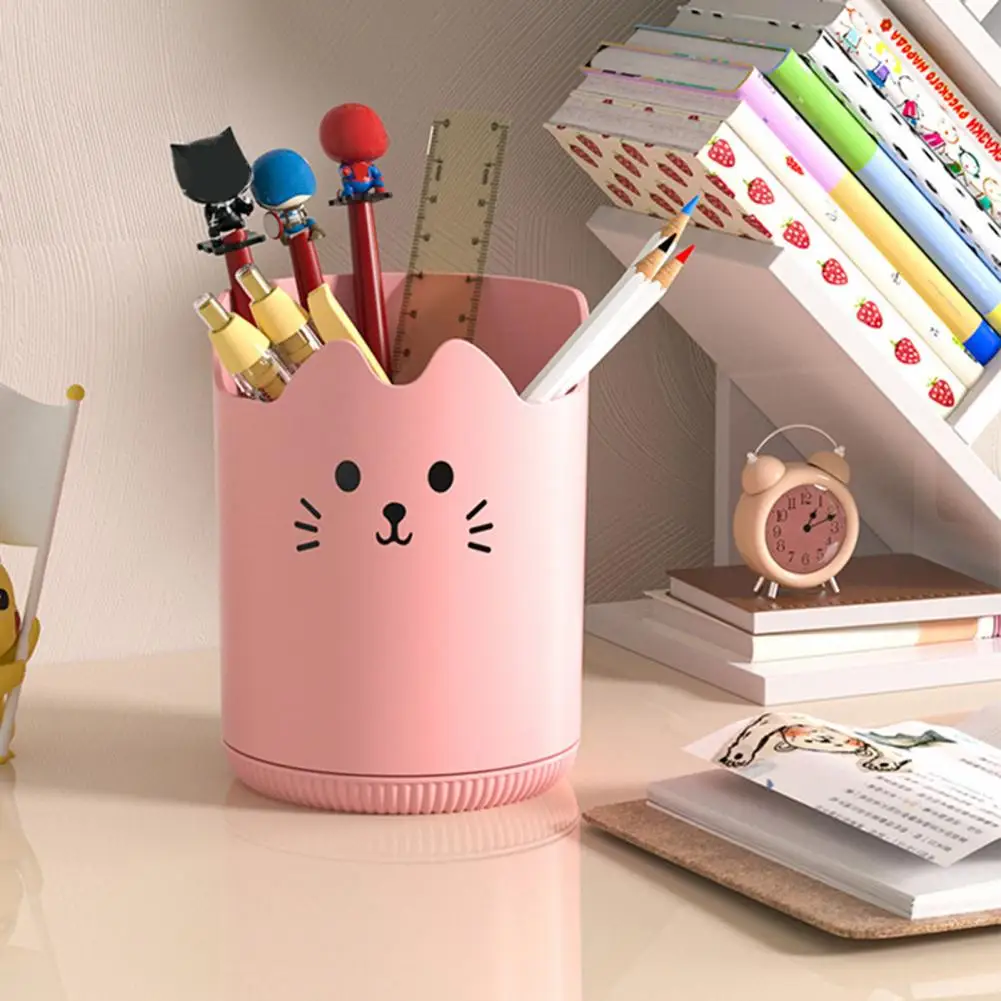 360 Degree Rotating Pen Stand Rotating Pen Holder Cat Pattern Desk Organizer with 360 Degree Rotation Capacity Pen for Office