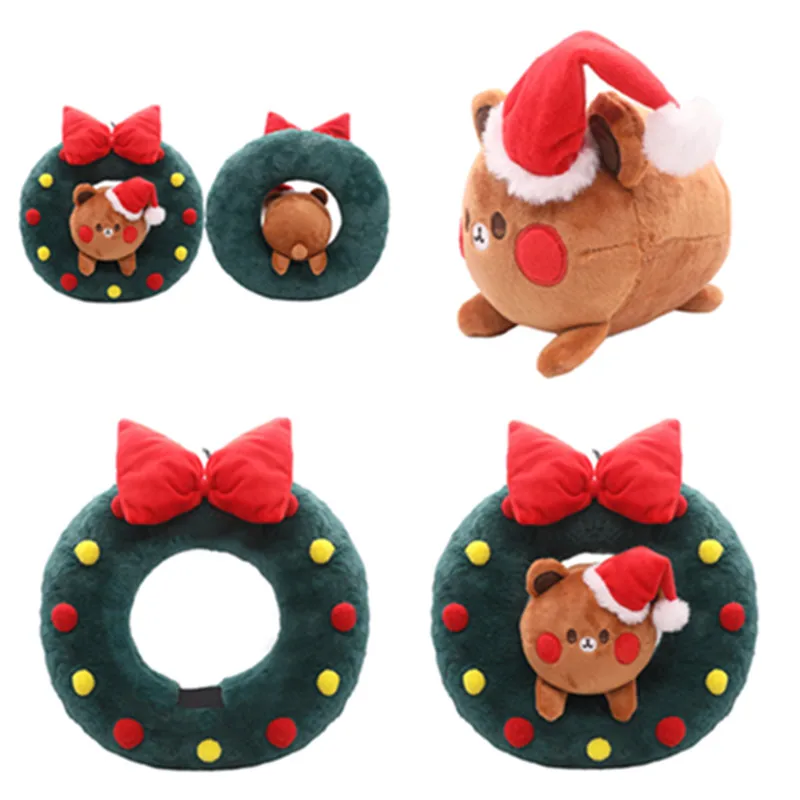 Bear Christmas Plush Wreath Bear Cosplay Toys Cartoon Soft Stuffed Dolls Mascot Adult/Kids Birthday Xmas Gifts