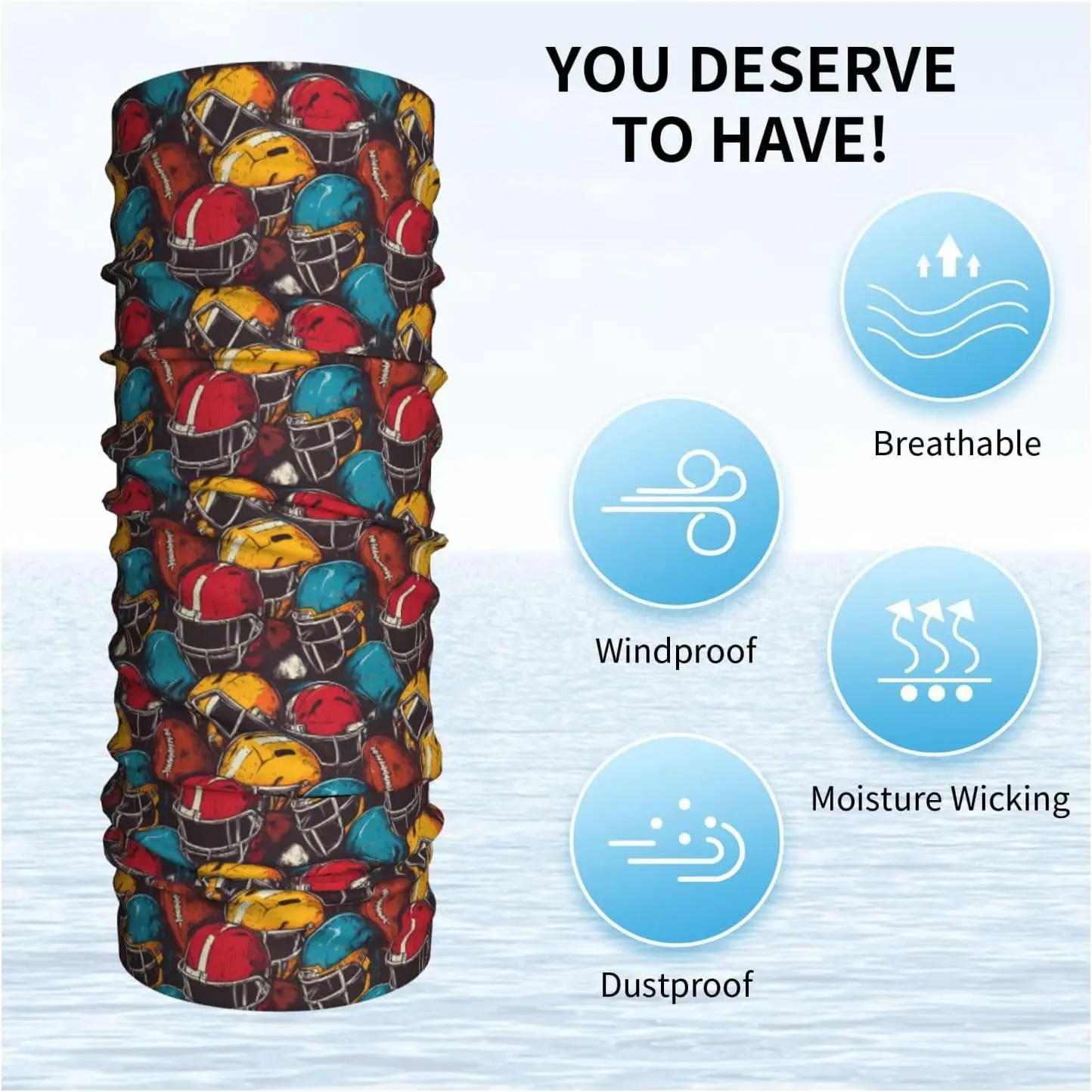 Polainas coloridas para el cuello con estampado de casco de fútbol para hombres y mujeres, máscara facial para el cuello, pañuelo para la cabeza, pasamontañas, Bandana