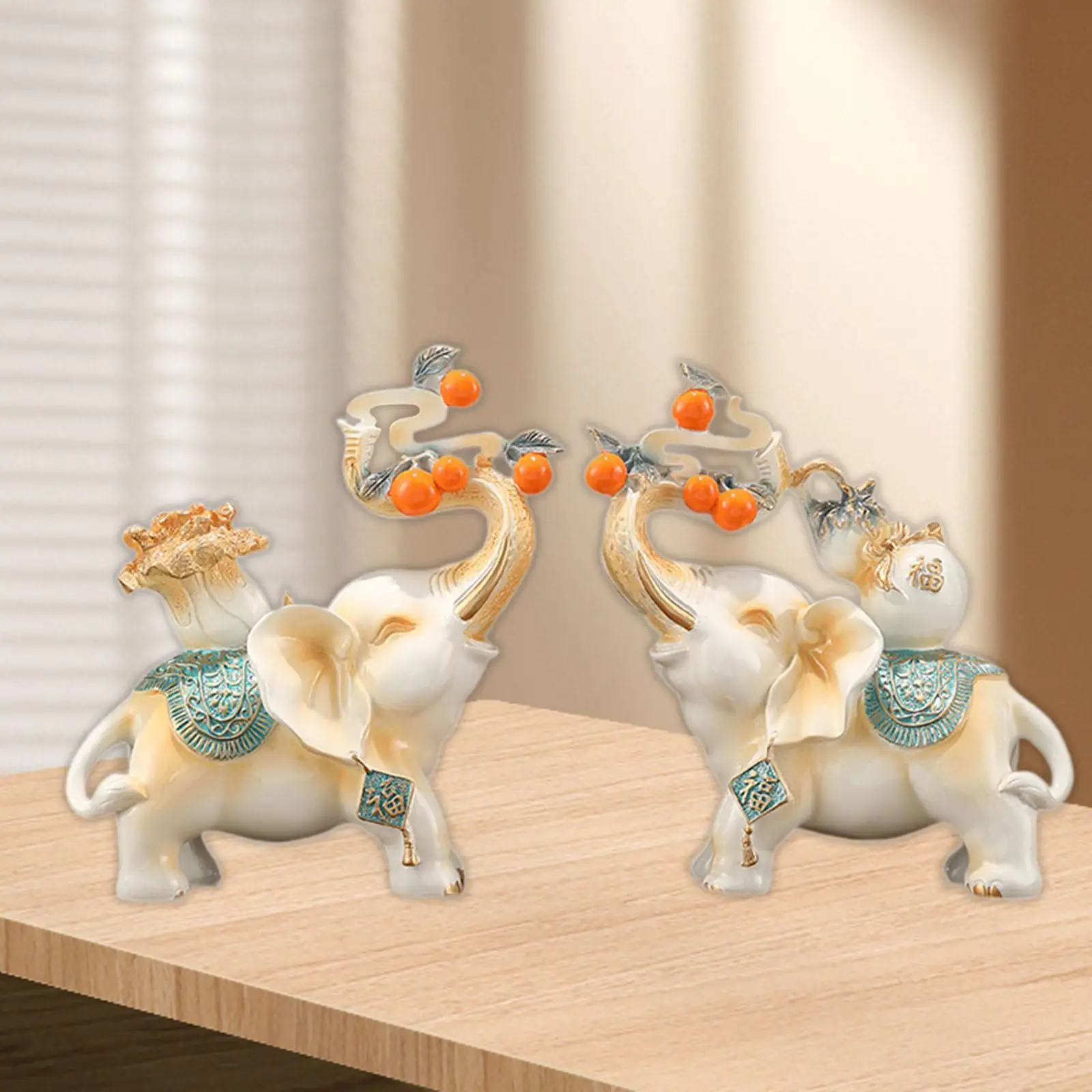 

Couple Elephant Figurines Table Decoration Resin Handicraft for Cabinets