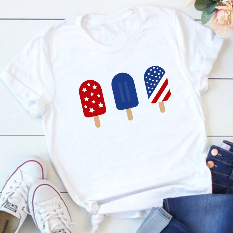 Red White Blue Popsicle Shirt 4th of July T-shirt July 4th Graphic Tee Women USA Patriotic Shirt Independence Day T-shirt