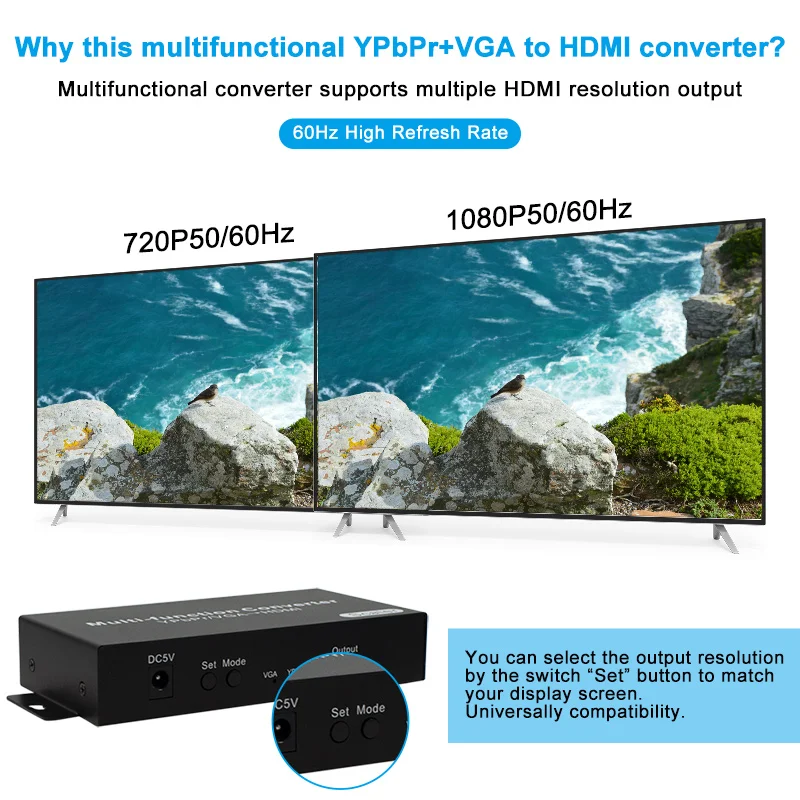 Wiistar Ypbpr Component  And Vga To Hdmi With Scaler And Audio Multi-Function Converter 1080p Supported Analog Signal To Digital
