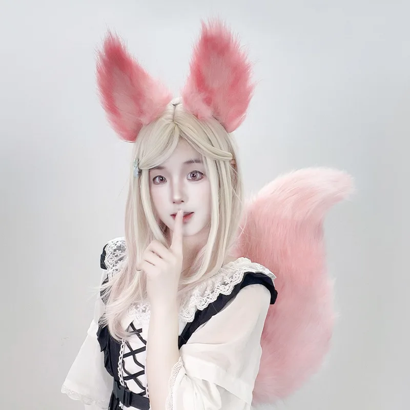 Archi Handwork - Orejas de Princesa del Clan de las Zorras, Color Rosa, Peluche, Cola Grande y Esponjosa, Disfraz de Animal, Accesorios para Cosplay