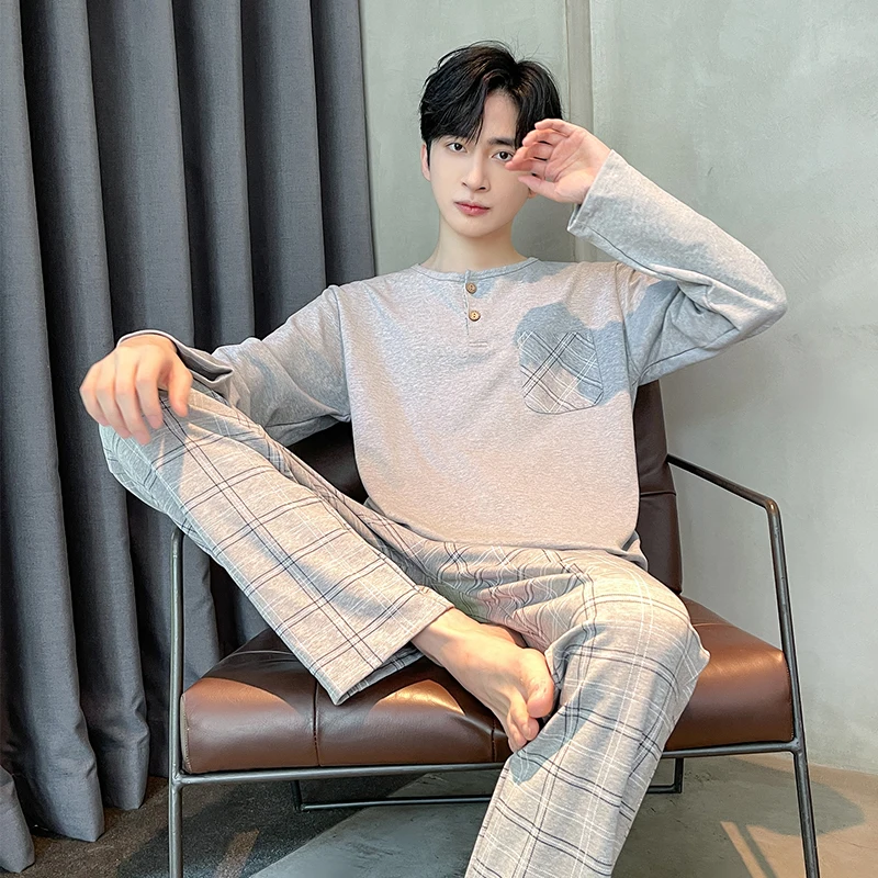 

Мужской повседневный пижамный комплект для дома: осенне-весенние брюки прямого кроя, молодежный, комфортный, спортивный стиль