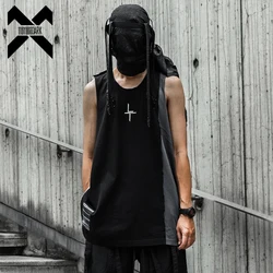 Summer Hip Hop Fashion Tank Tops Men's Loose Functional Plaid Patchwork Sleeveless T-Shirt Vest Harajuku Casual Tops WB794