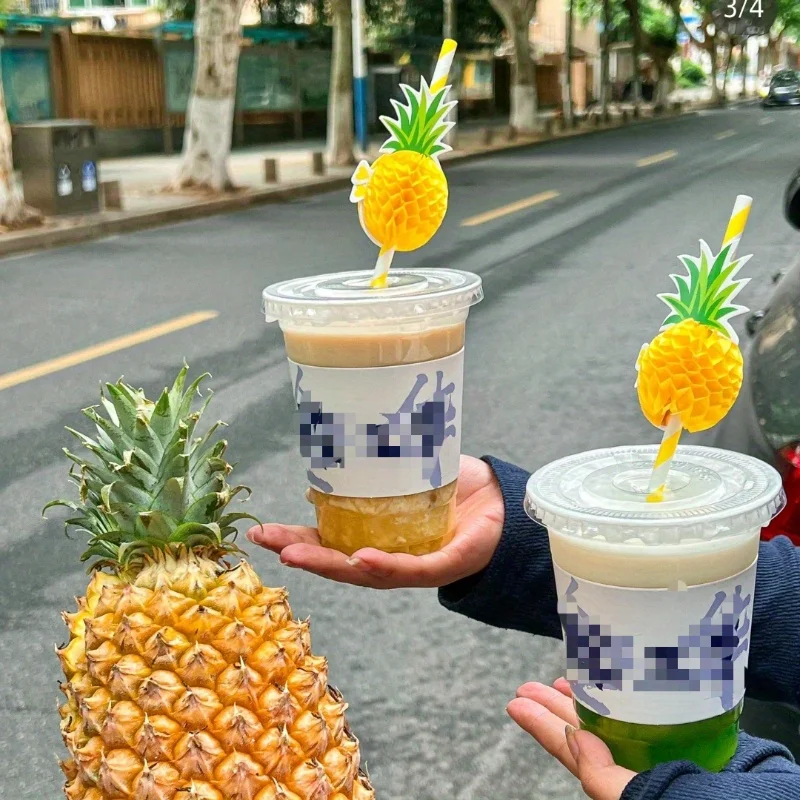 

6pcs Disposable pineapple straw Summer hot drink straw Pineapple paper straw Milk tea shop coffee shop bar beverage decoration