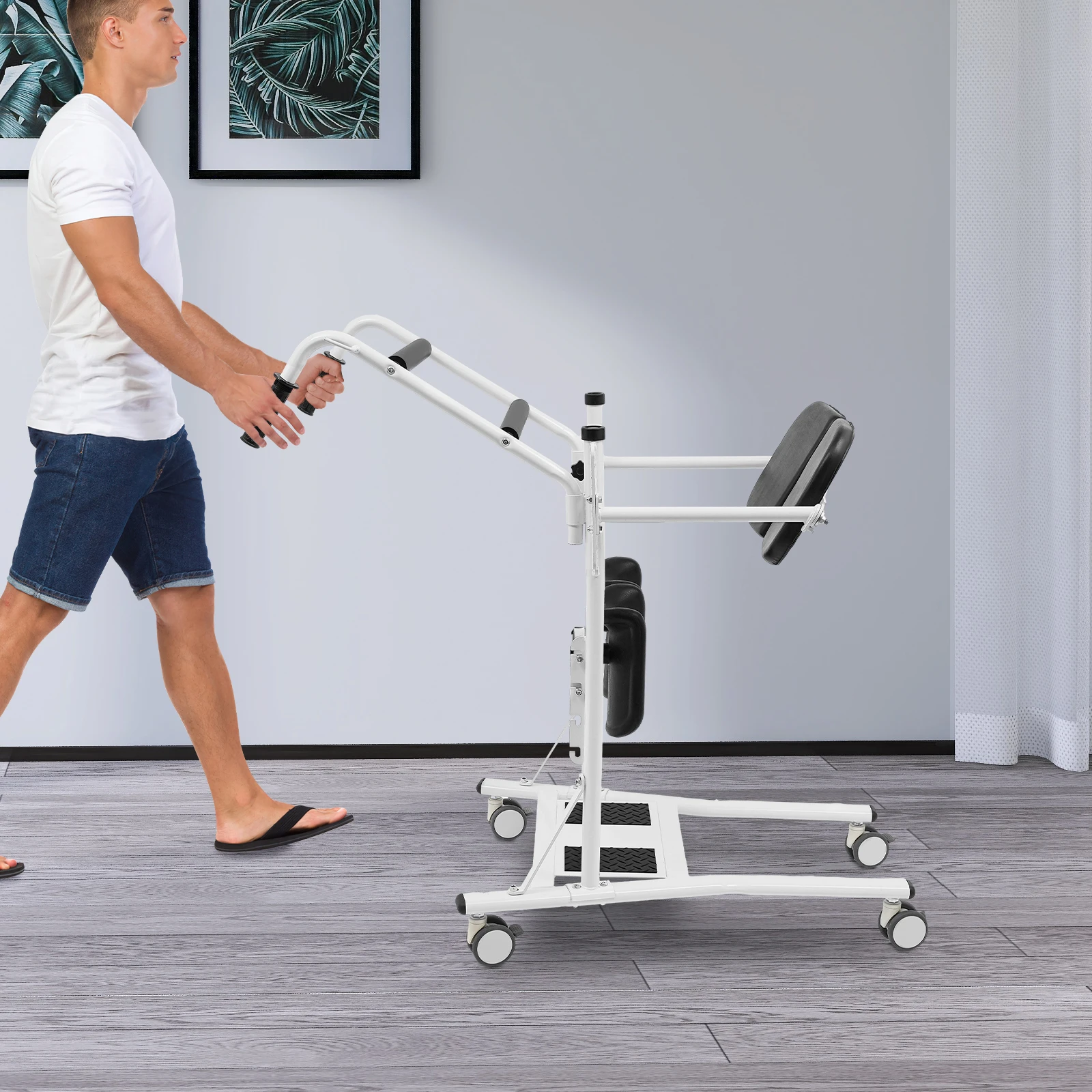 Elevador de paciente sentado para ficar em casa/ospitais/casas de enfermagem, elevador de transferência em pé com 3 assentos e joelheiras de altura ajustável