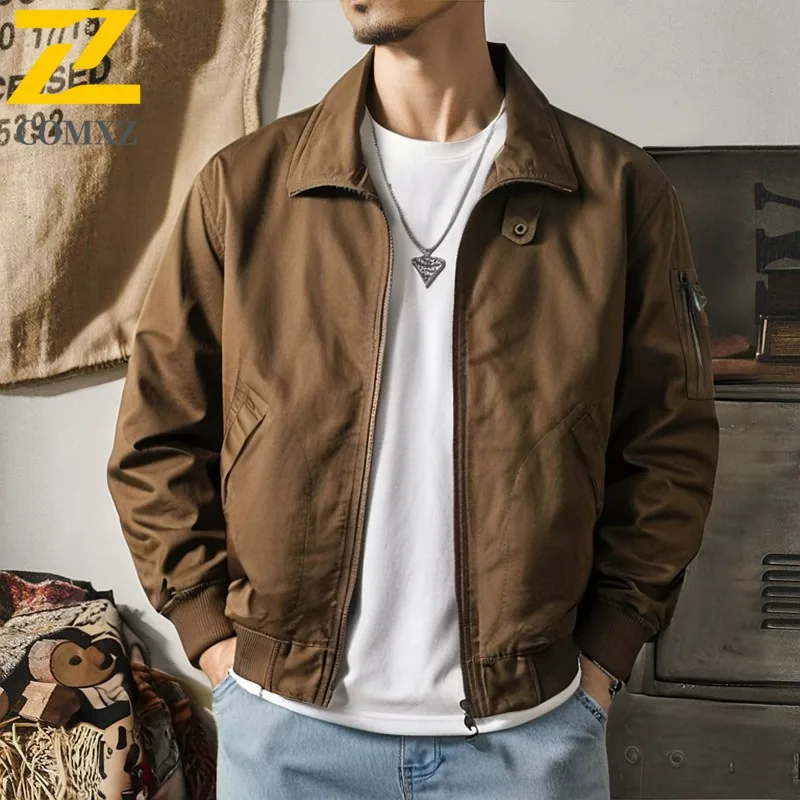 

COMXZ Men Cotton Trench Coat Stand Collar Autumn Casual Camping Retro Travel Biker Jacket 2025 Lightweight Comfortable Jackets