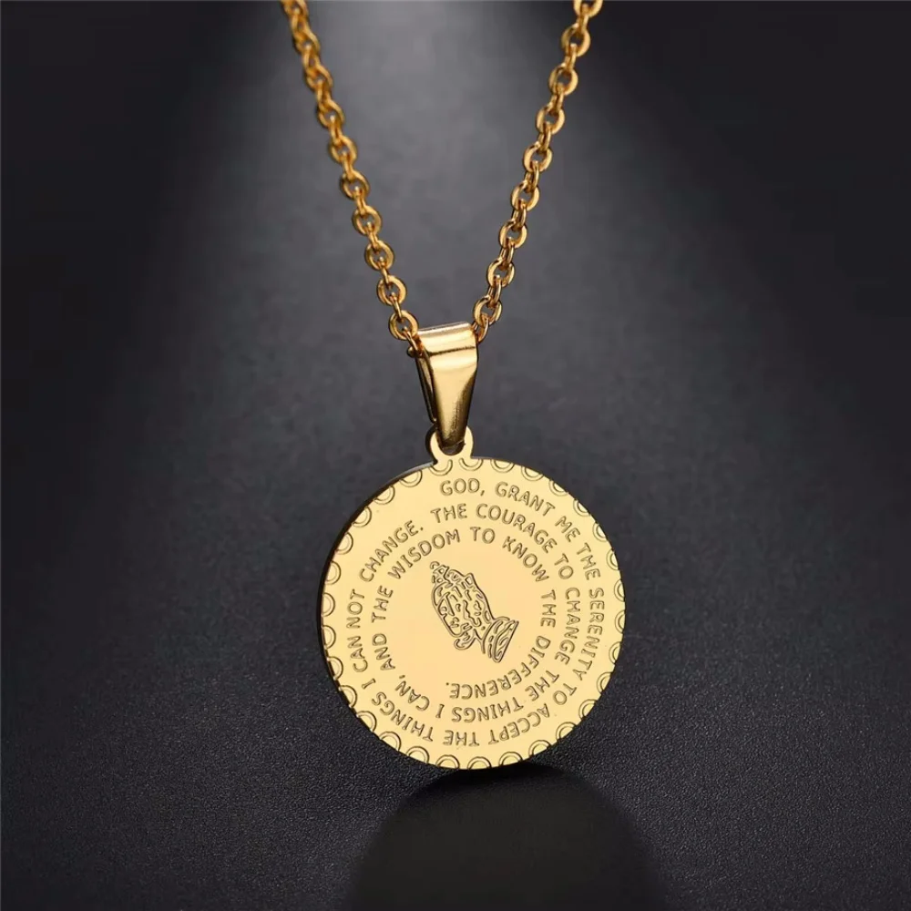 Religious Bible Praying Hands Pendant Female Silver Gold Color Stainless Steel Christian Necklace for Women Men Jewelry Gift