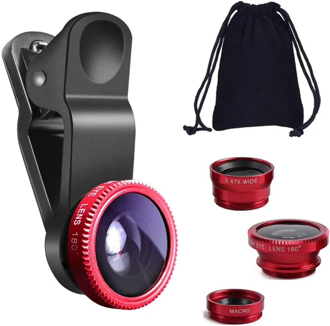 3in1 Fisheye Wide Angle Micro Camera Lens For iPhone Xiaomi Redmi 3IN1 Zoom Fish Eye Len on Smartphone Lenses With Phone Clip