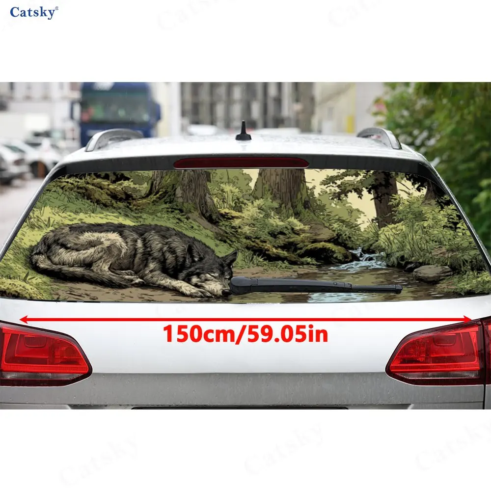 Majestic Wolf by Stream Car Rear Window Decal, Waterproof Self-adhesive & Anti-scratch Auto Vinyl Wraps Sticker, Auto Decoration