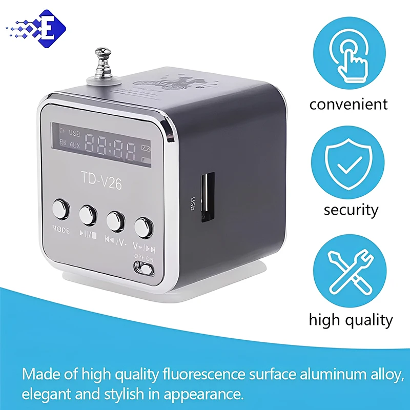 TD-V26 مكبر صوت صغير محمول TF بطاقة راديو FM AUX ستيريو مشغل موسيقى سمّاعات بلوتوث لحفلة المظهر العالي في الهواء الطلق