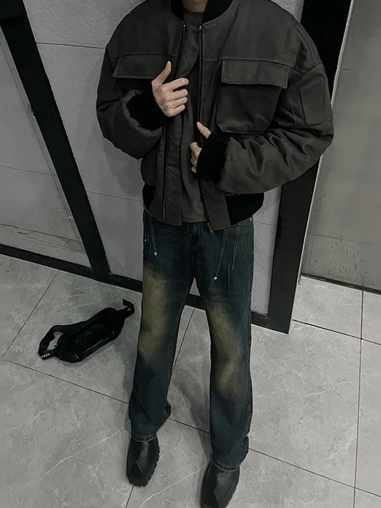 

Retro American Waed Blue Jeans Men's Trendy Loose Straight Leg Vibe Hole Wide Leg Micro Flare Pants Cotton Polyester Blend