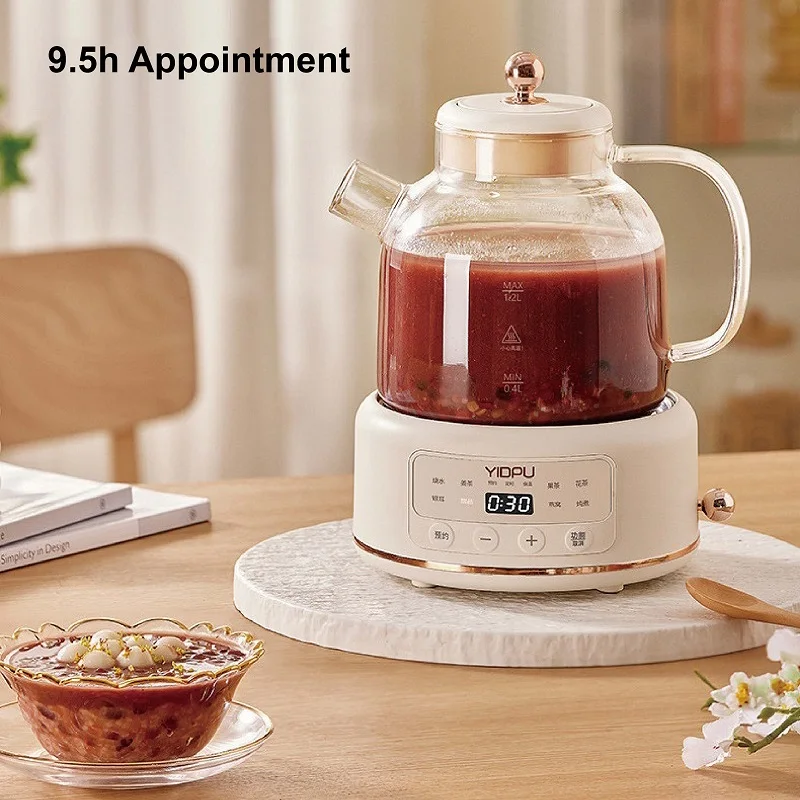 1.2L Multifunctional Health Pot Split Tea Brewer 4-Speed Temperature Adjust Office/Home Glass Flower Teapot Mini Electric Kettle