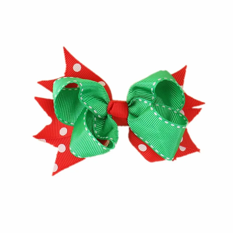 Christmas Hair Clips New Year Grosgrain Ribbon Flower Hairpins For Baby Girls Red Green Hairgrip Barrettes Kids Hair Accessories