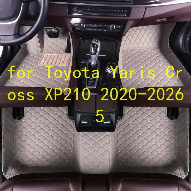 Kohlefaser-Textur PU-Leder Autofußmatten für Toyota Yaris Cross XP210 2020-2026 5 Maßgefertigte 5D Vollabdeckung Wasserdicht Kratzfest Auto-Fußmatten Modifizierte Auto-Innenausstattung 3c347