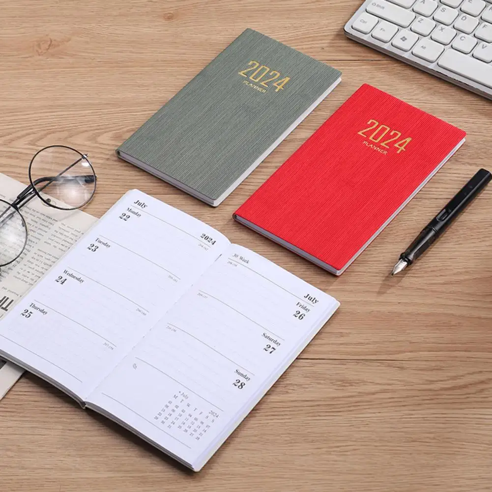Бумажный планировщик премиум-класса, блокнот 2024, набор планировщиков с блокнотом A6, чехол из искусственной кожи, календарь 12 месяцев для дома и офиса