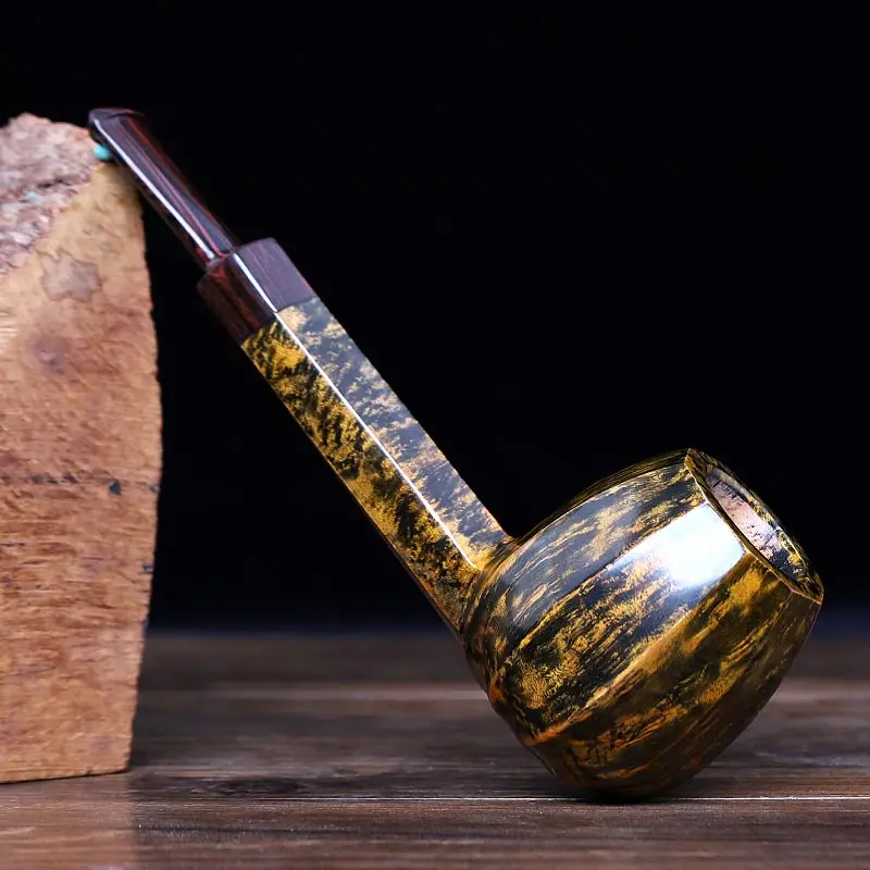 MUXIANG High Quality Handmade Briar Wood Smoking Pipe Tobacco Smooth Polyhedron Straight Stem Smoke Tools Gift For Gentleman