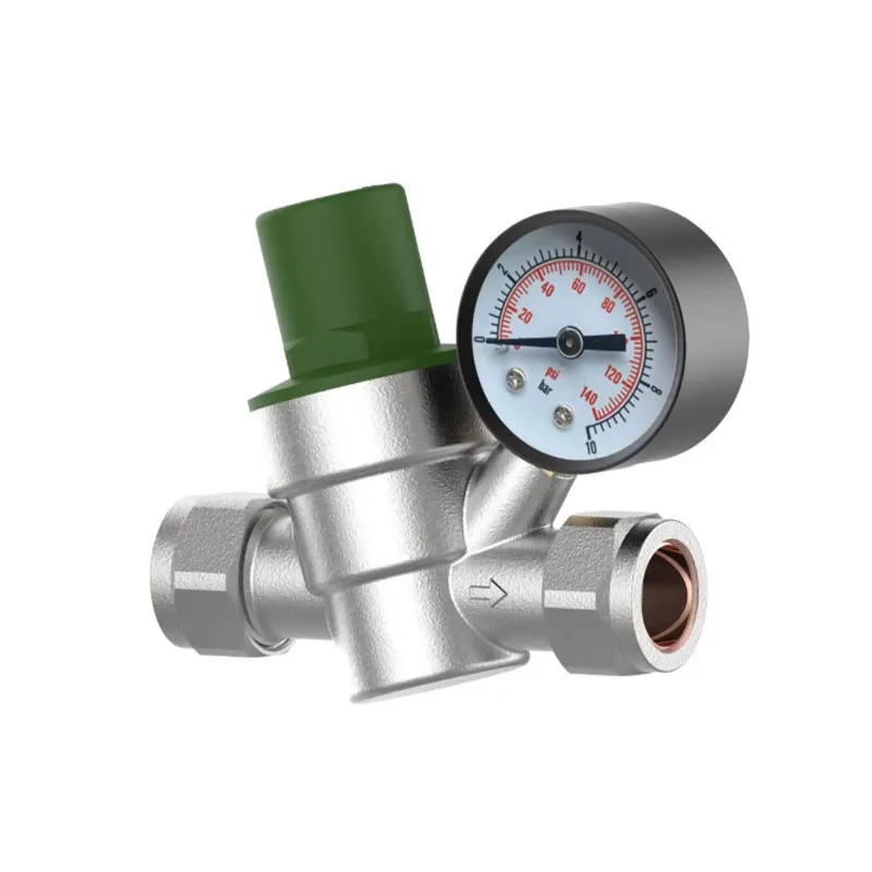 Adjustable Brass Water Pressure Reducing Valve with Pressure Gauge Tap Water Stabilizer for Water Purifier Household Pipeline