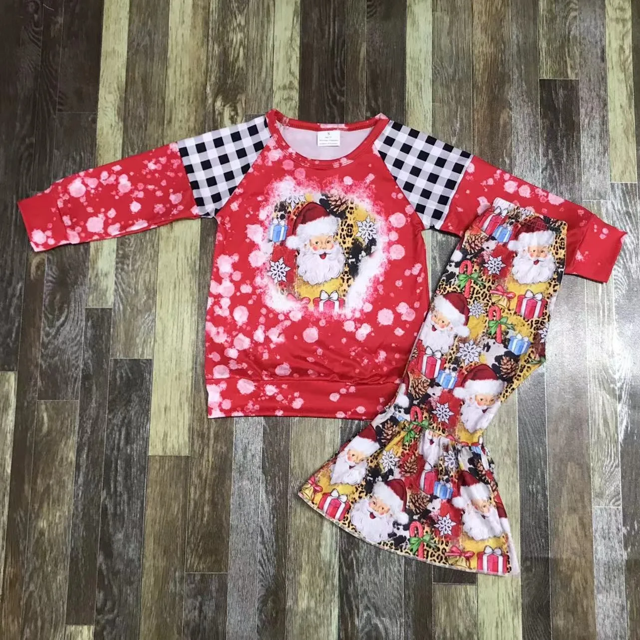 

New Red Christmas cartoon santa claus Sets for girls clothes set 0-16 years autumn long top and trousers childrens clothing