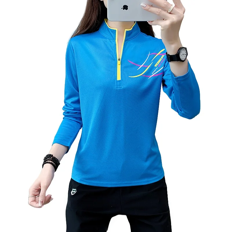 

Spring Summer Women's Stand Collar Long Sleeve T-shirt Outdoor Sports Fitness Running Camping Quick Drying Breathable T-shirt