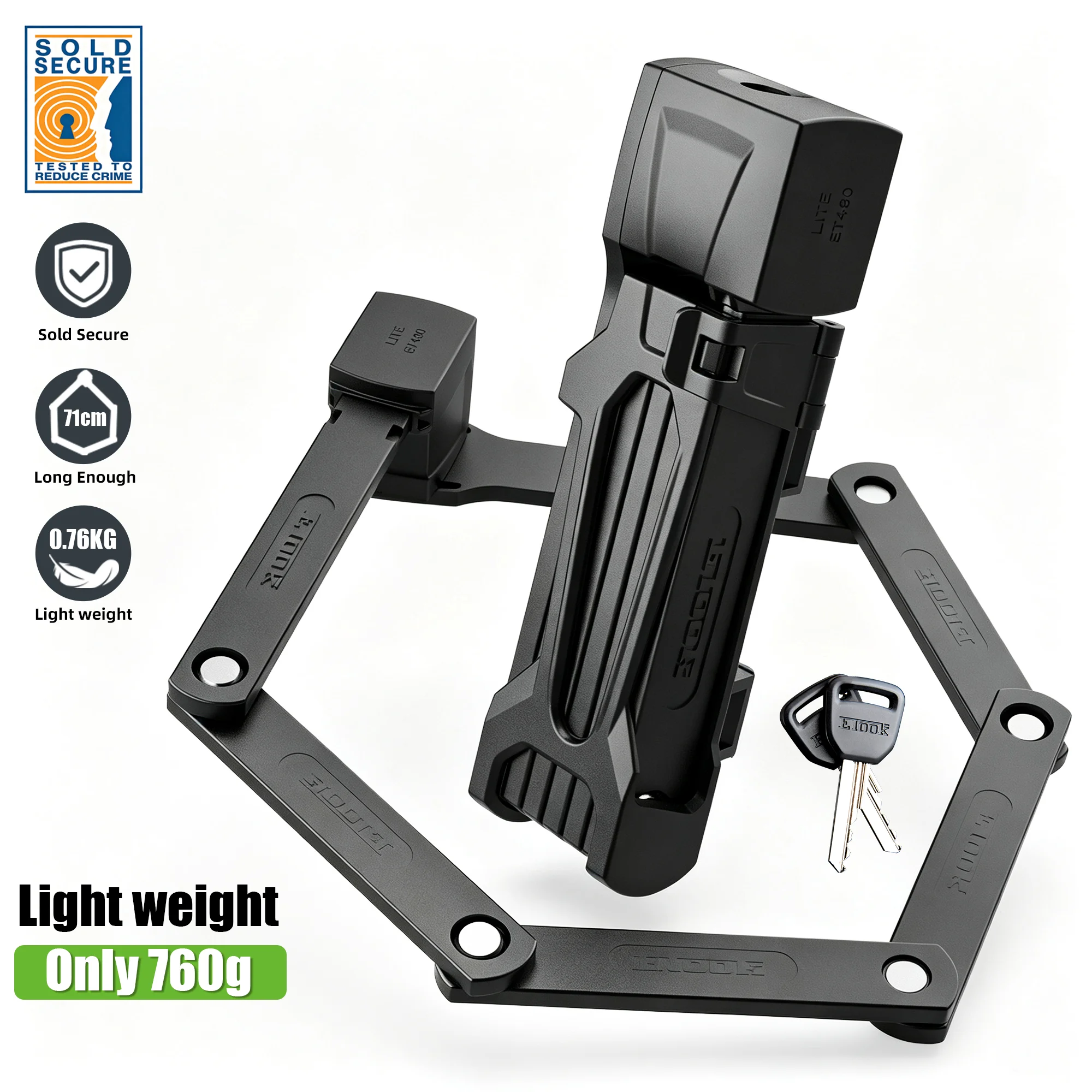 ETOOK Foldable Bicycle Lock Rust-proof Bike Lock with Patented Bracket Hardened Steel Anti-theft Folding Lock for E Bike Scooter