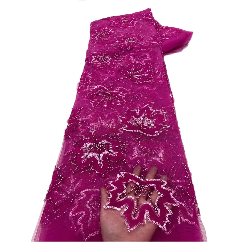 African Lace Fabric 2024 High Quality French 3D Flower Sequins Embroidery Beads Tulle Lace Fabric For Party Dress