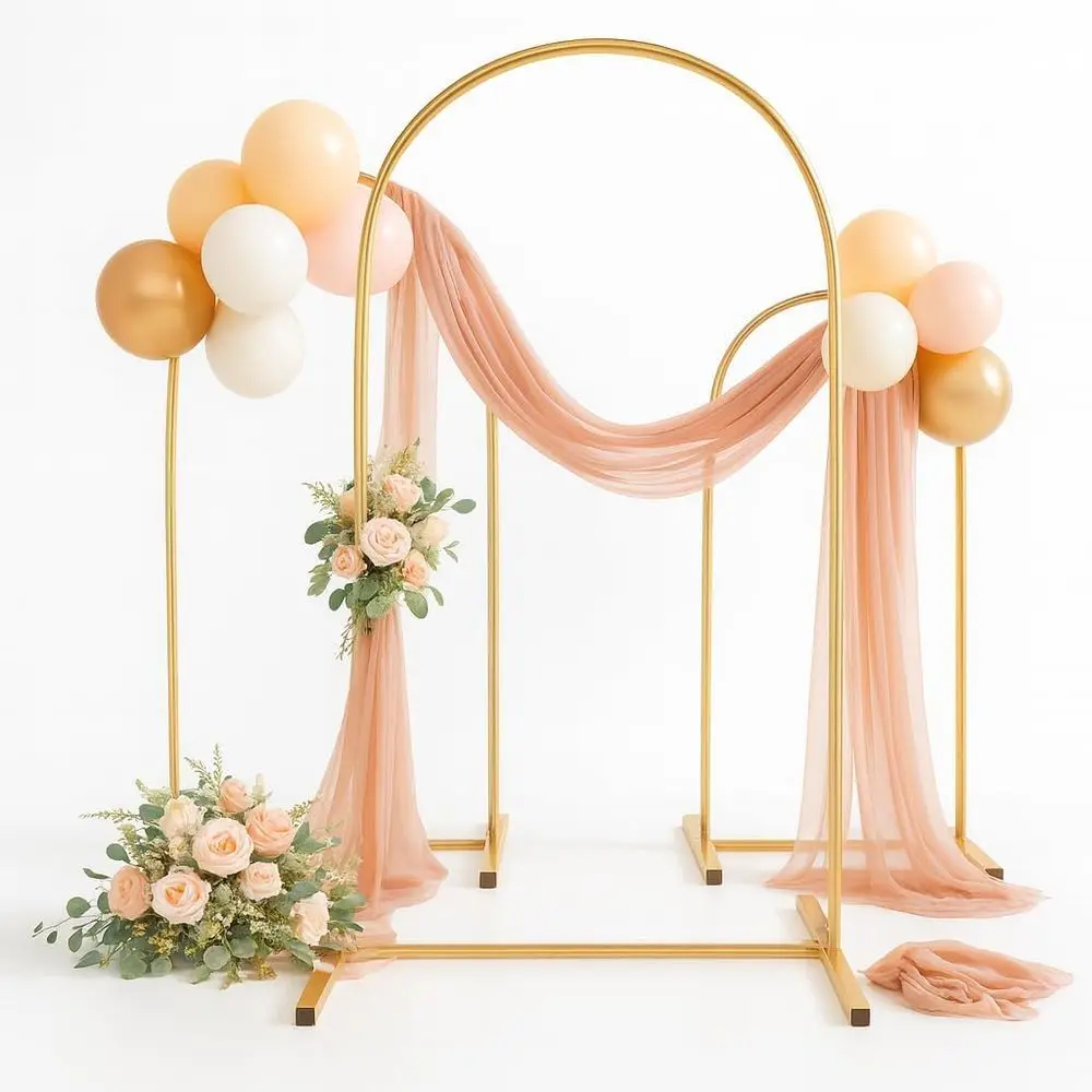 

Metal Arch Backdrop Stand Set o 3, Heavy-Duty Balloons Arch e or Wedding Ceremony, Party, Baby Shower, Birthday Decorations (Gol