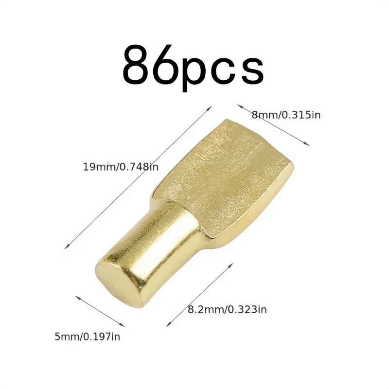 86 pcs 5mm Gold Shelf Pins, Gold Plated Finish, suitable for Cabinet Shelving, Spoon-Shaped Design, Multipurpose