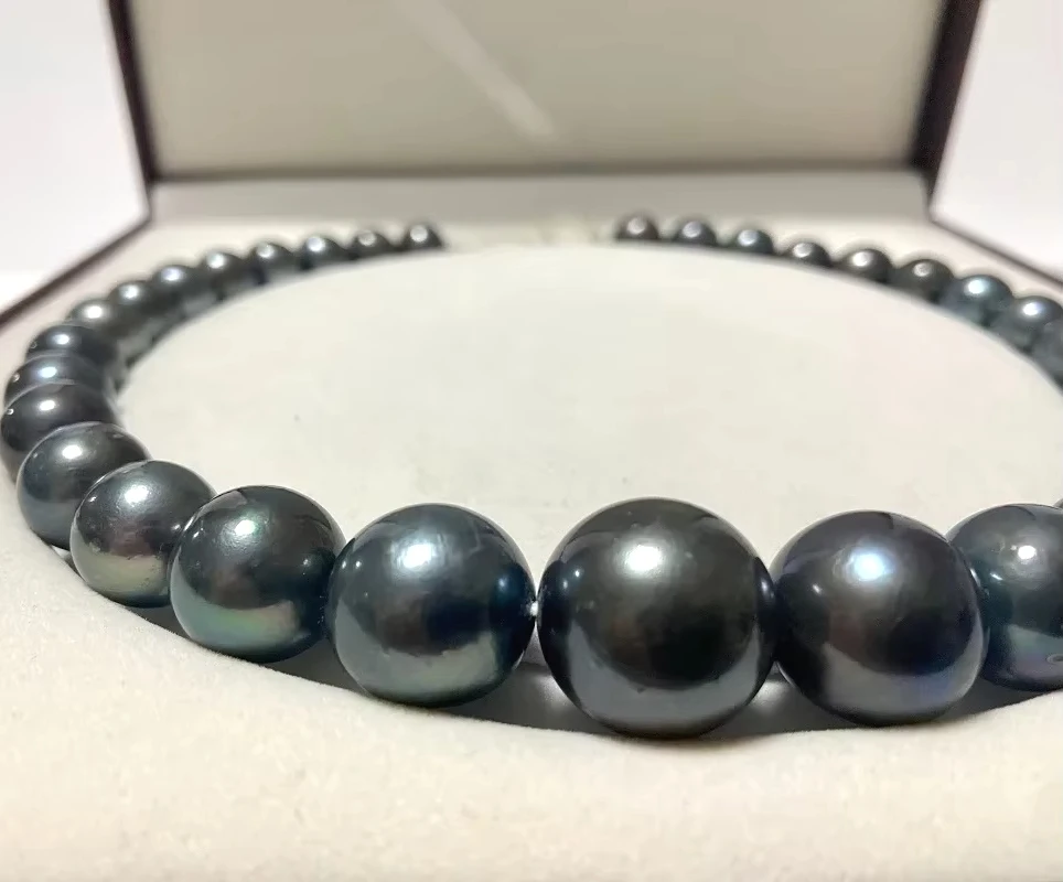 Huge 12-16mm Natural Black Peacock Pearl Necklace, Slightly Imperfect, 925 Sterling Silver Romantic Jewelry