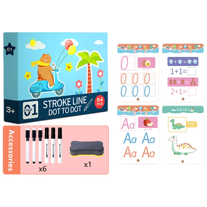 Hand Children Drawing Tablet Pen Control Training Montessori Toys Educational Math Toys for Boy Girl Shape Math Match Game Book