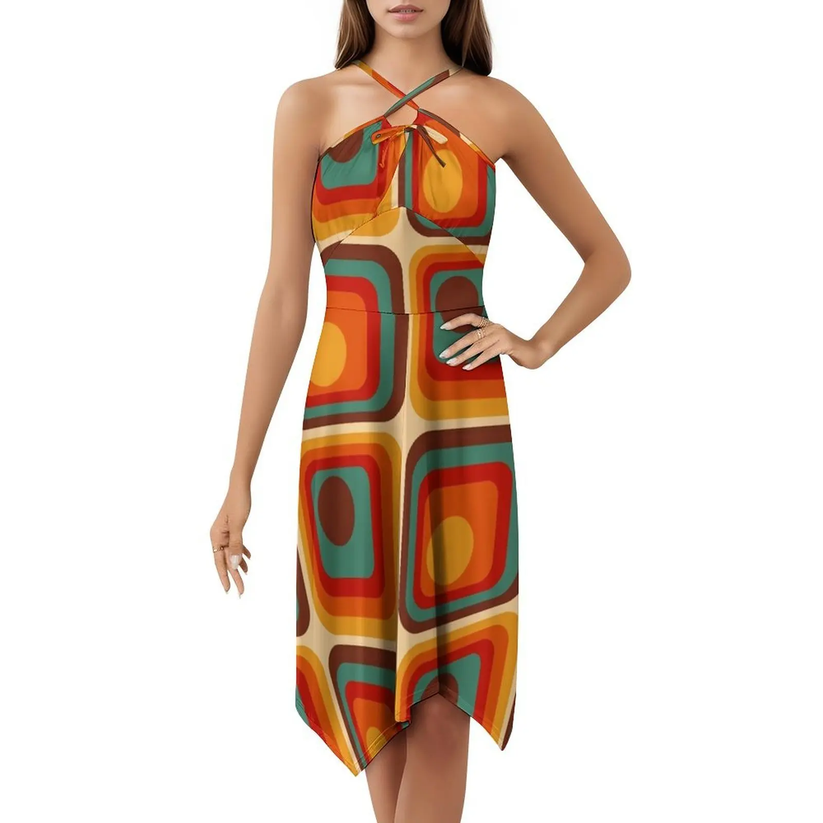فستان ريترو هندسي متدرج مربع ودائرة 221 فستان حفلات أنيق للنساء على شكل حرف a مع قصير/طويل/بدون أكمام #5