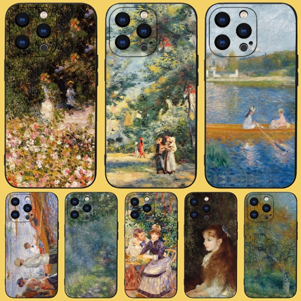 Pierre-Auguste Paintings Renoir Phone Case For iPhone 15,14,13,12,11 Plus,Pro,Max,XR,XS,X,7,8 Plus,SE,Mini Black Silicone Soft