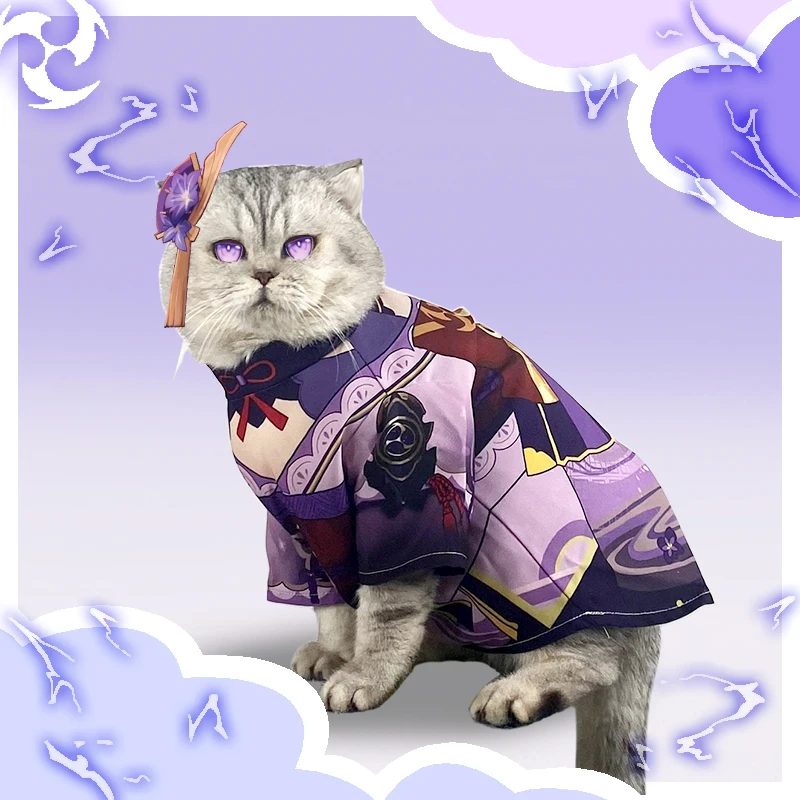 Anime Genshin Impact Raiden Shogun Little Cat Clothes, capa con capucha, abrigo, Cosplay, toma de fotos, accesorios, suministros para mascotas, capa, regalos