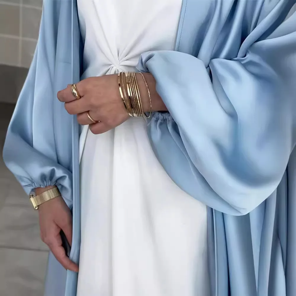 Arabian Sle Long Sve Satin Bubble Sve Dr Robe Faion transfrontalière pour femme Ele Robe cardigan ouverte pour dames