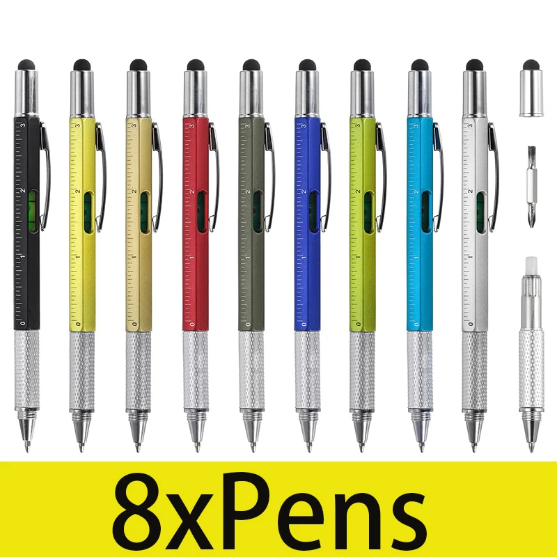 

8Pcs Multitool Pen Gifts for Men, 6 in 1 Cool Gadget with Ruler, Level, Screwdriver, Stylus, Ballpoint Pen, Unique Gift