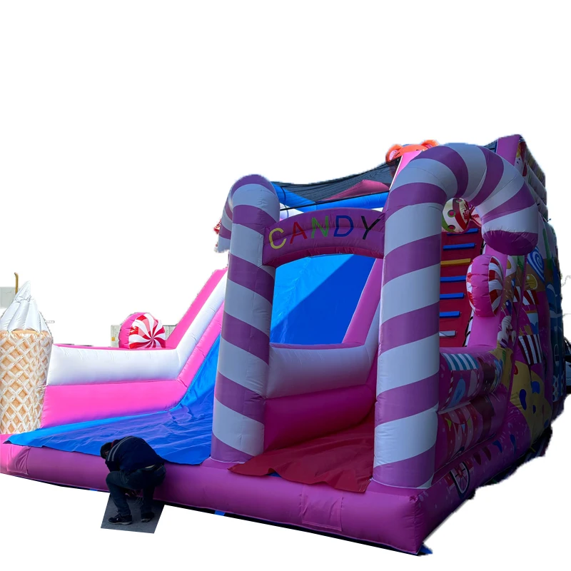 

Large Lollipop Inflatable Slide with Bear Graphics Large Candy Bear Inflatable Slide Inflatable Trampoline Slide Hot Sale