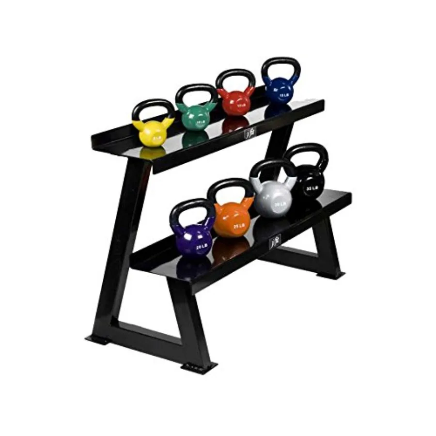 Steel 3-Tier Kettlebell Rack 54 W x 28 H x 24 D Holds Up to 12 Kettlebells Rubber Shelf Mats Heavy-Duty Storage Stand in Black
