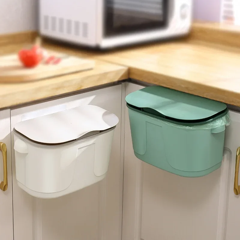 Kitchen Trash Can Wall Mounted Cabinet Door Garbage Cans Recycling Garbage Basket Bathroom Hanging Rubbish Bin with Lid Dustbin