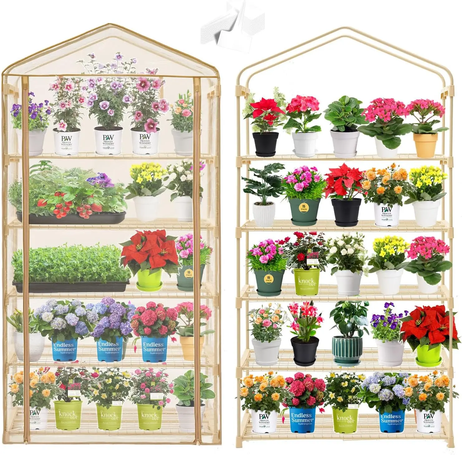 Extra Wide Mini Greenhouse 5 Tier Portable Plant Green House 40 in Wide -Sturdy Gardening Shelves with PE Cover & Roll-Up